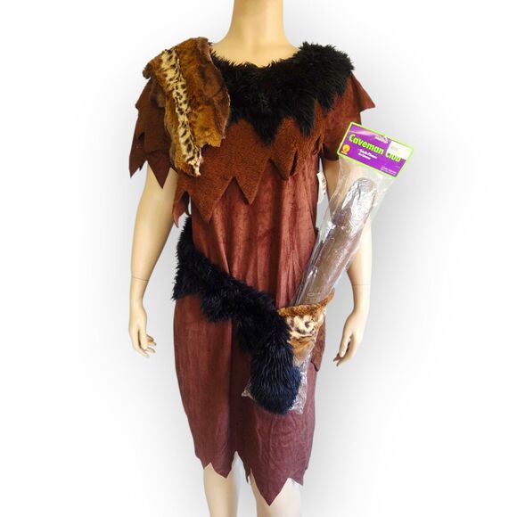 Caveman Costume Unisex Adult OS Halloween Outfit Faux Fur Rubies Club Tags Kmart - Picture 1 of 16